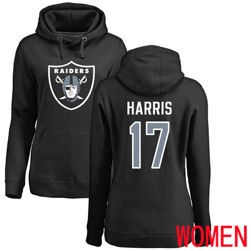 Oakland Raiders Black Women Dwayne Harris Name and Number Logo NFL Football 17 Pullover Hoodie Sweatshirts